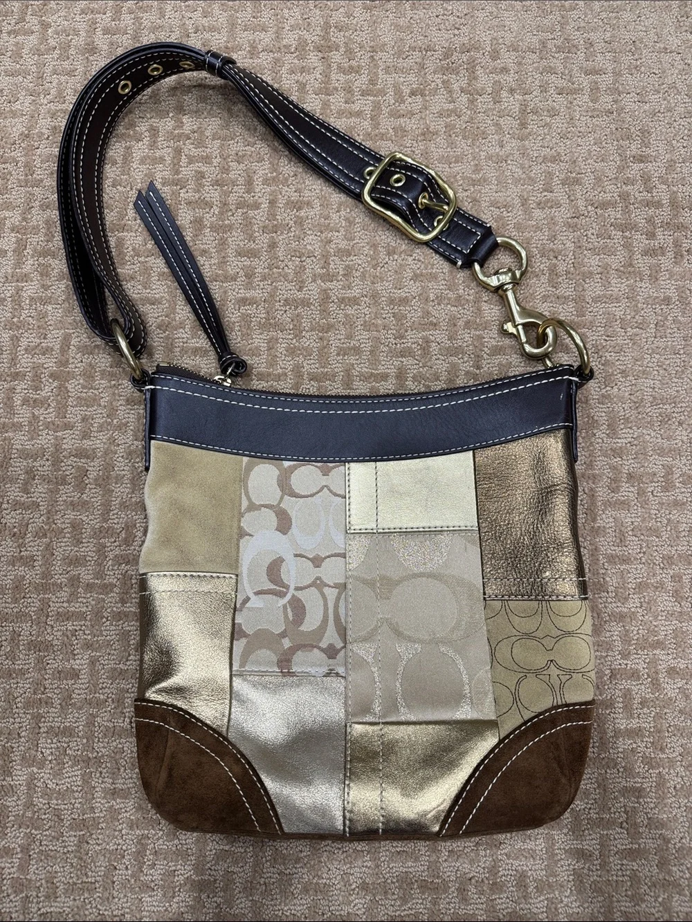 Coach Patchwork Crossbody in Gold, Brown and Tan - Picture 1 of 8